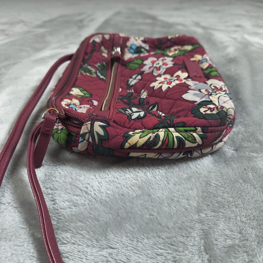 Vera Bradley Crossbody Bag Women Small Red Burgundy Floral Quilted Purse Flowers - Picture 9 of 16